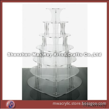 Clear Heart-shaped Promotional Acrylic 7 Tiers Tower Wedding Cup Cake Display Stand Rack